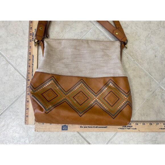 Fossil Amelia Hobo Linen /Faux Leather Shoulder Bag two different lengths straps - Picture 11 of 14
